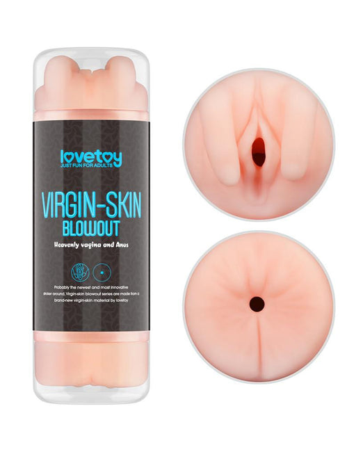 LoveToy - Virgin-Skin Blowout - Dubbelzijdige Stroker Masturbator - Vagina en Anus - Lichte Huidskleur