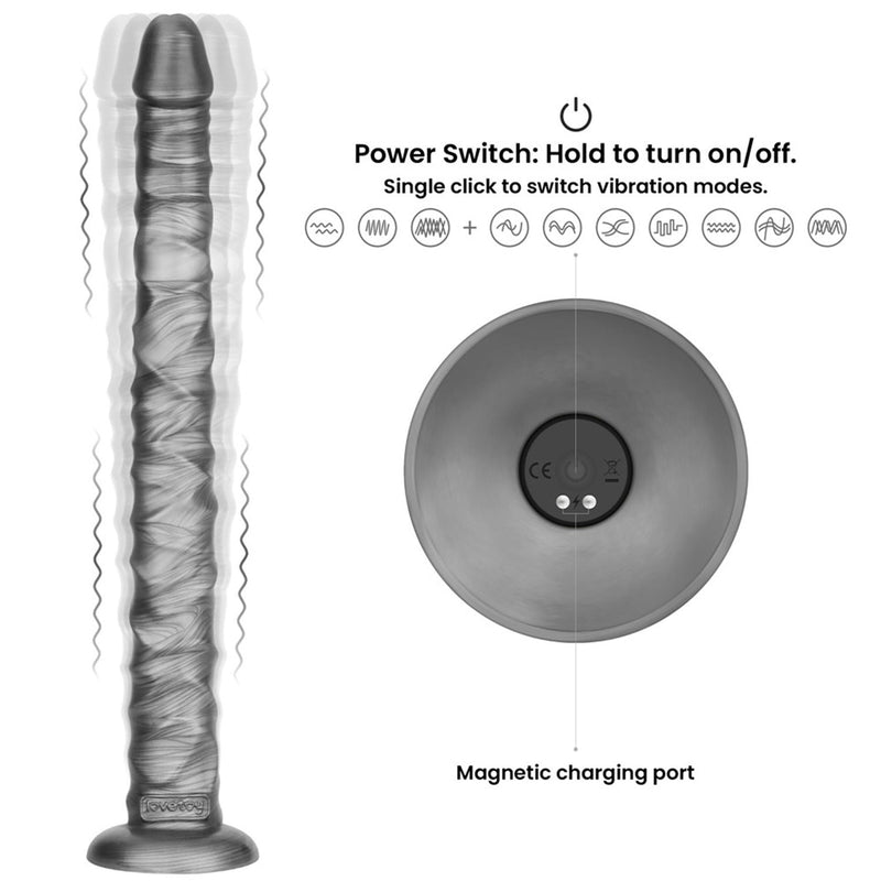 LoveToy - Vibrax Slider - Lange Vibrerende Anaal Dildo - 40,5 cm - Zilver