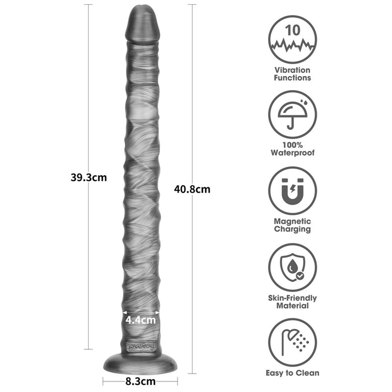 LoveToy - Vibrax Slider - Lange Vibrerende Anaal Dildo - 40,5 cm - Zilver