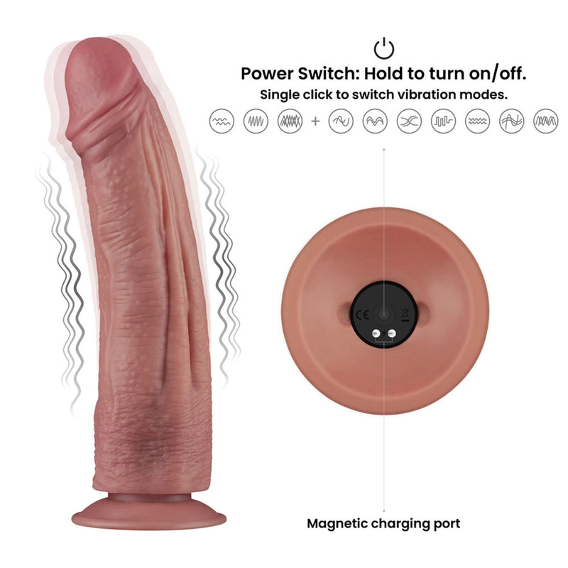 LoveToy - Power Cock - 26,5 cm - Vibrerende Dildo - Dual Density - Lichte Huidskleur
