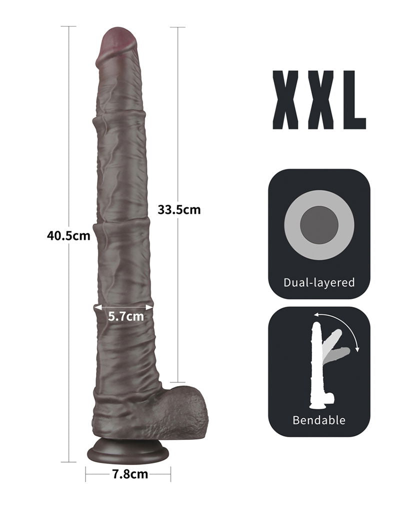 LoveToy - Nature Cock - Dubbellaags Buigbare Dildo met Aders - 40 cm - Bruin