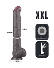 LoveToy - Nature Cock - Dubbellaags Buigbare XXL Dildo - 37,5 cm - Bruin
