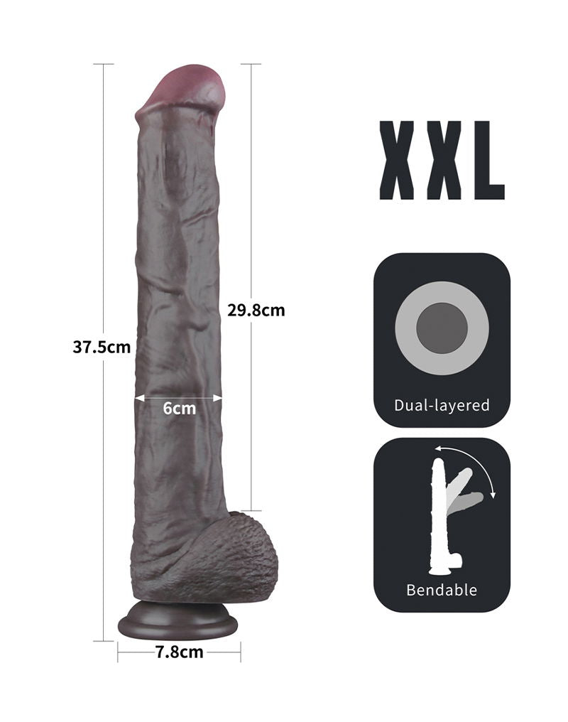 LoveToy - Nature Cock - Dubbellaags Buigbare XXL Dildo - 37,5 cm - Bruin