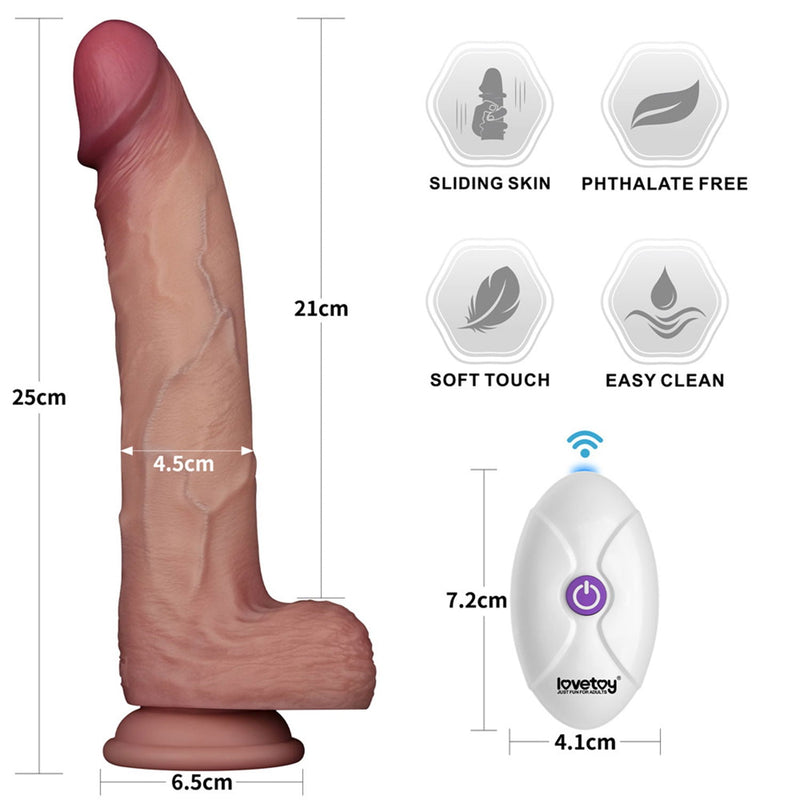 LoveToy - Sliding Skin Vibrerende Dildo Pro II - Met Afstandsbediening - 25 cm - Lichte Huidskleur