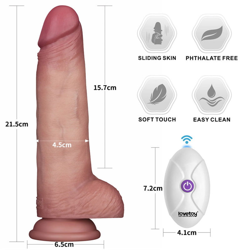 LoveToy - Sliding Skin Vibrerende Dildo Pro II - Met Afstandsbediening - 21,5 cm - Lichte Huidskleur