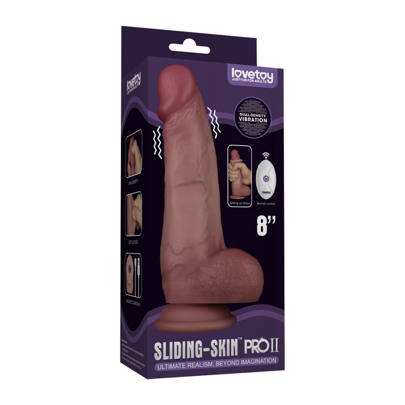 LoveToy - Sliding Skin Vibrerende Dildo Pro II - Met Afstandsbediening - 20 cm - Lichte Huidskleur
