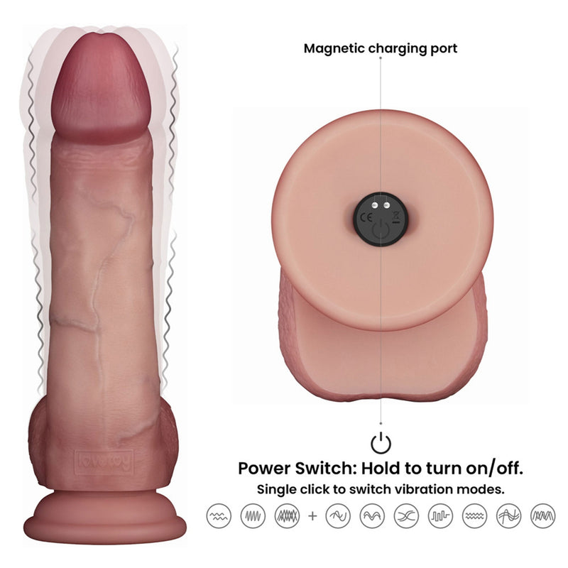 LoveToy - Sliding Skin Vibrerende Dildo Pro II - Met Afstandsbediening - 20 cm - Lichte Huidskleur