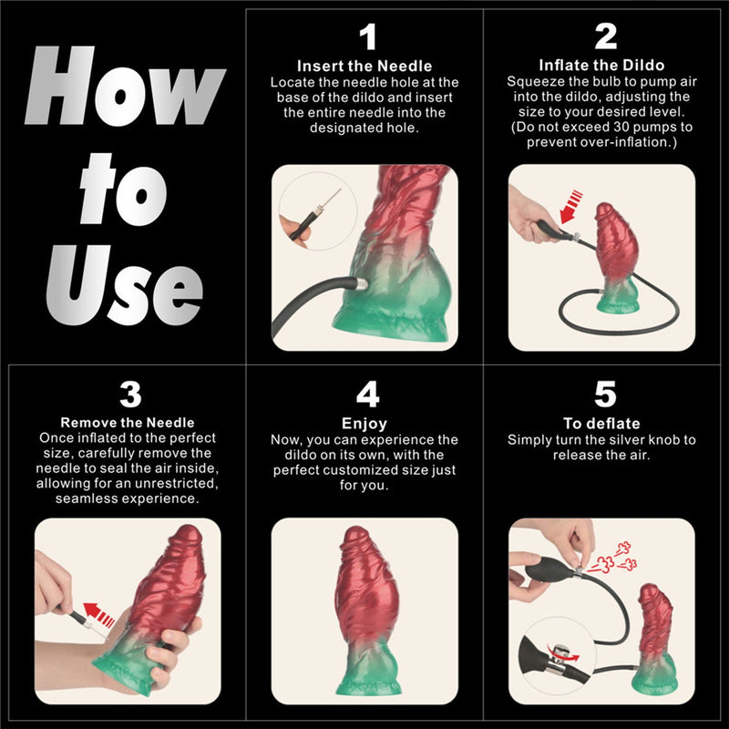LoveToy - Dual Density Siliconen - Opblaasbare Dildo - Rood/Groen
