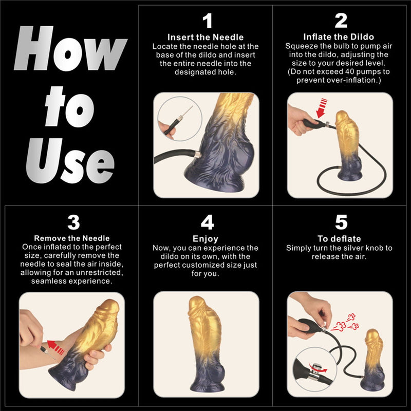 LoveToy - Dual Density Siliconen - Opblaasbare Dildo - Goud/Zwart