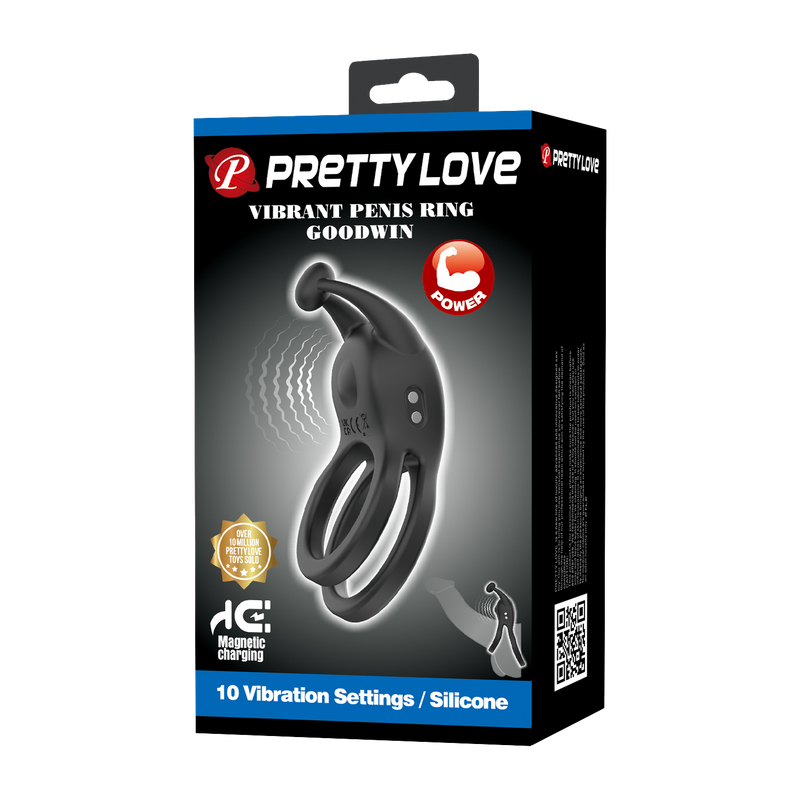 Pretty Love - Goodwin - Vibrerende Dubbele Penisring - Zwart