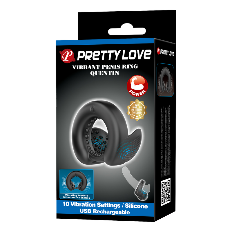Pretty Love - Quentin - Vibrerende Cockring met Dubbele Motor - Zwart