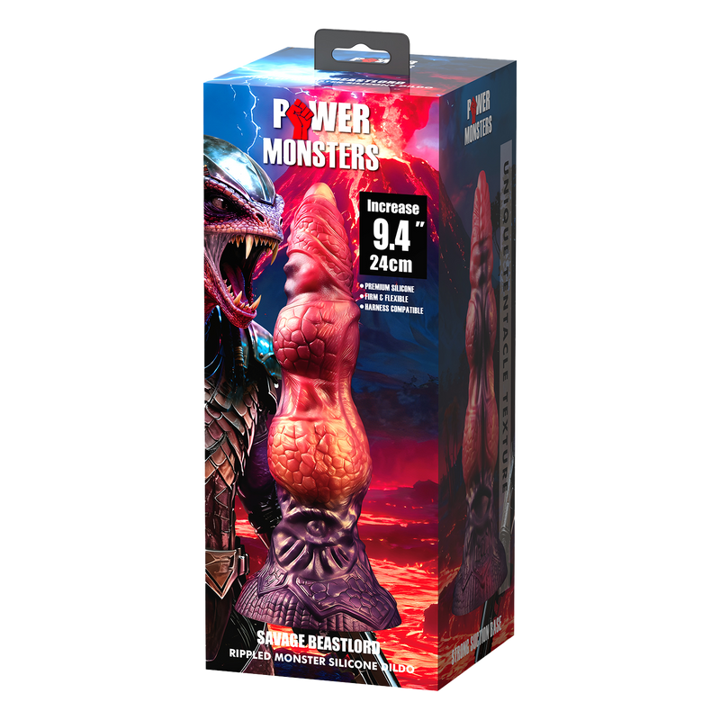 Power Monsters - Savage BeastLord - Monster Dildo - 24 cm - Oranje/Rood/Goud