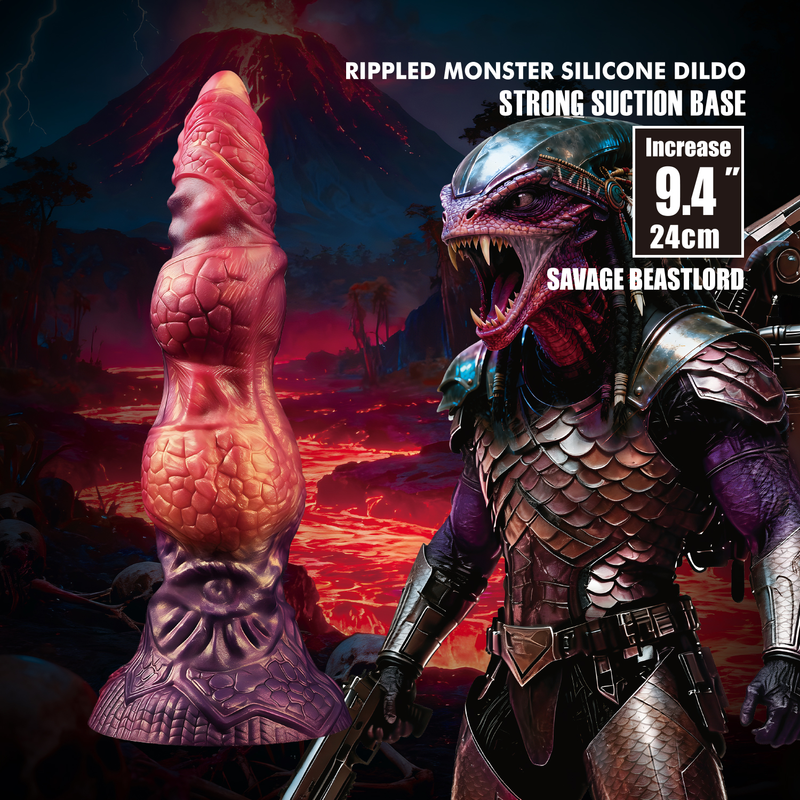 Power Monsters - Savage BeastLord - Monster Dildo - 24 cm - Oranje/Rood/Goud