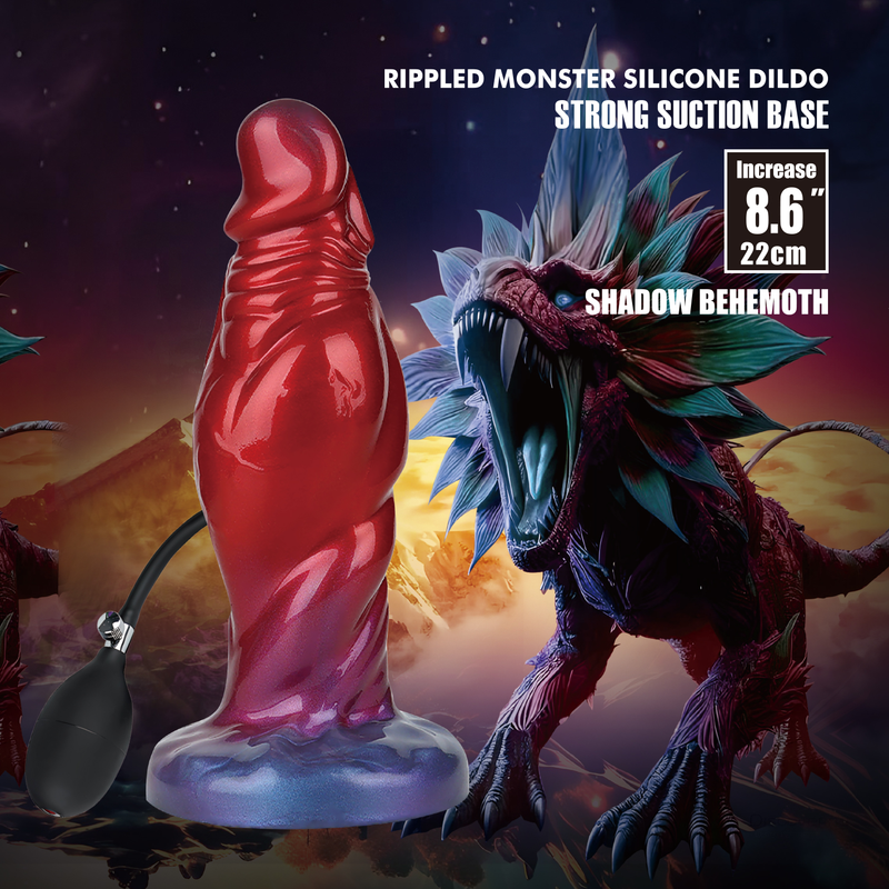 Power Monsters - Shadow Behemoth - Opblaasbare Monster Dildo - 22 cm - Rood/Blauw