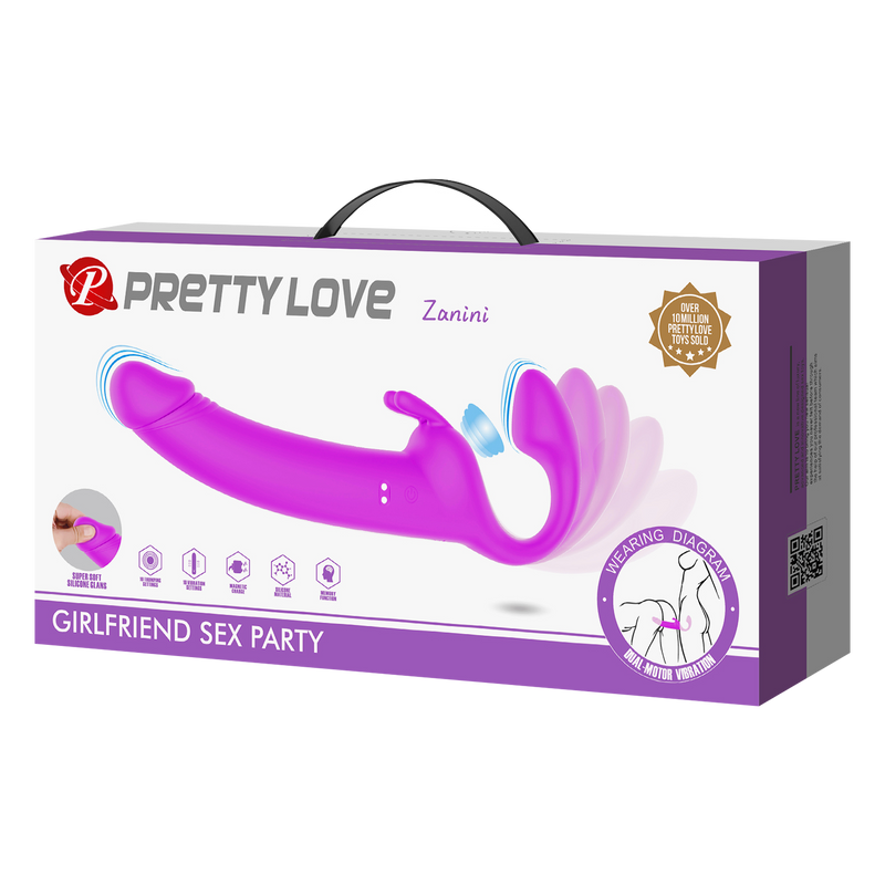 Pretty Love - Zanini - Vibrerende Strapless Strap-On - Diep Roze