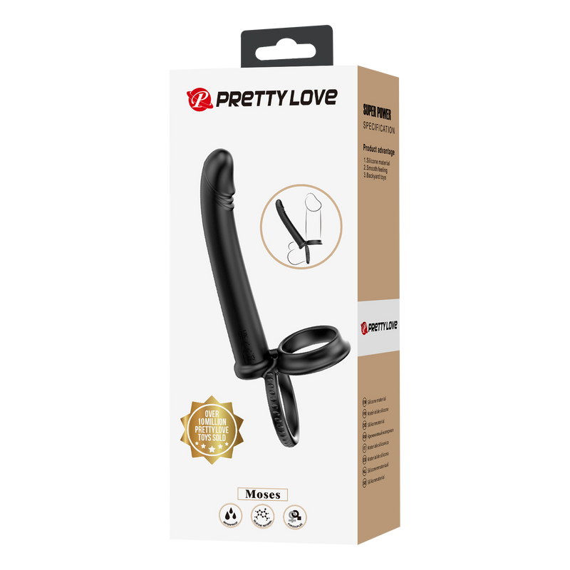 Pretty Love - Moses - Dildo met Cockring en Scrotumring - Zwart