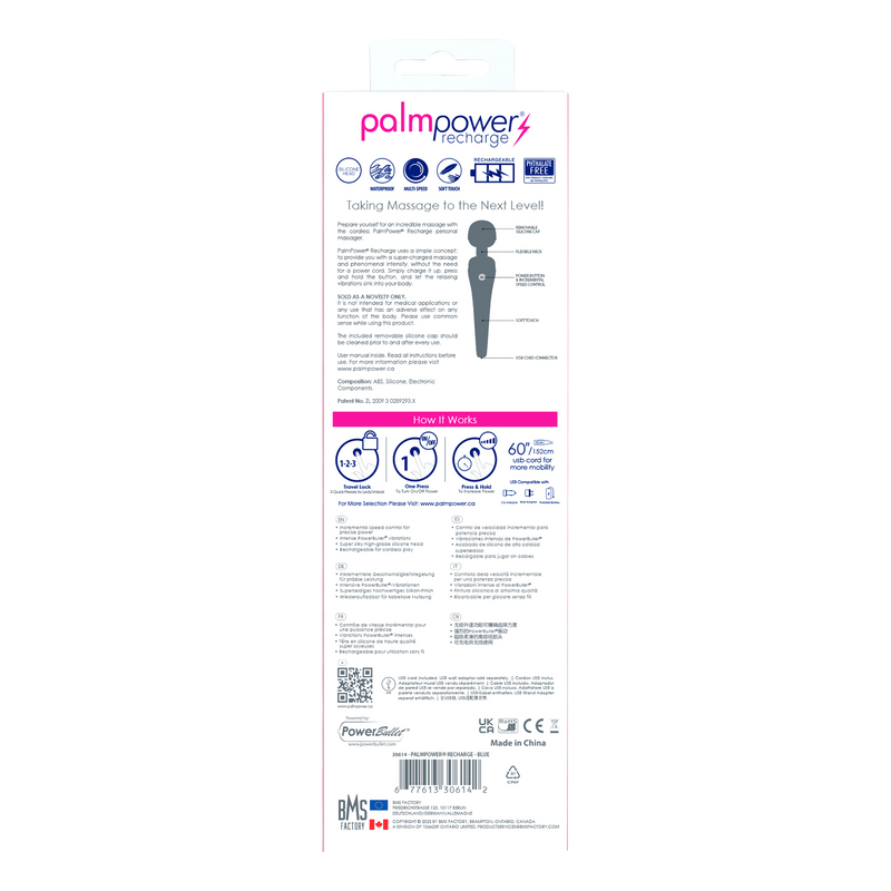 PalmPower - Recharge Wand Massager - Flexibele Kop - Blauw/Zwart