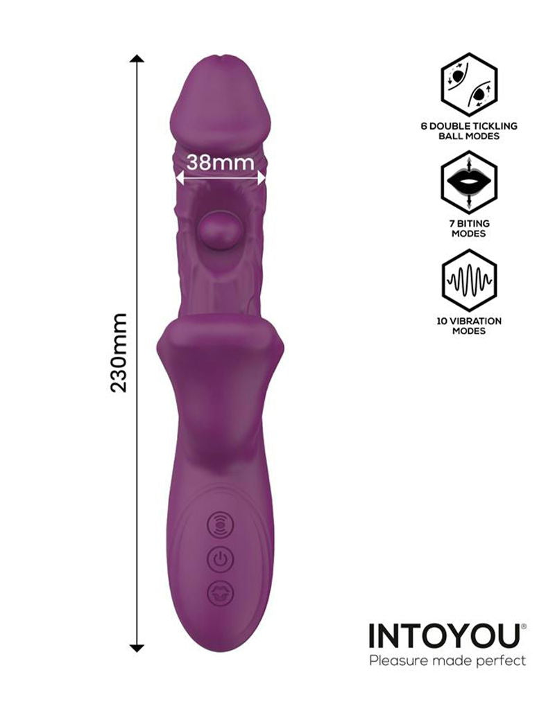 IY - Bella - Triple Motor Vibrator met Dubbel Kietelend Balletje en Likkende Tong - Paars
