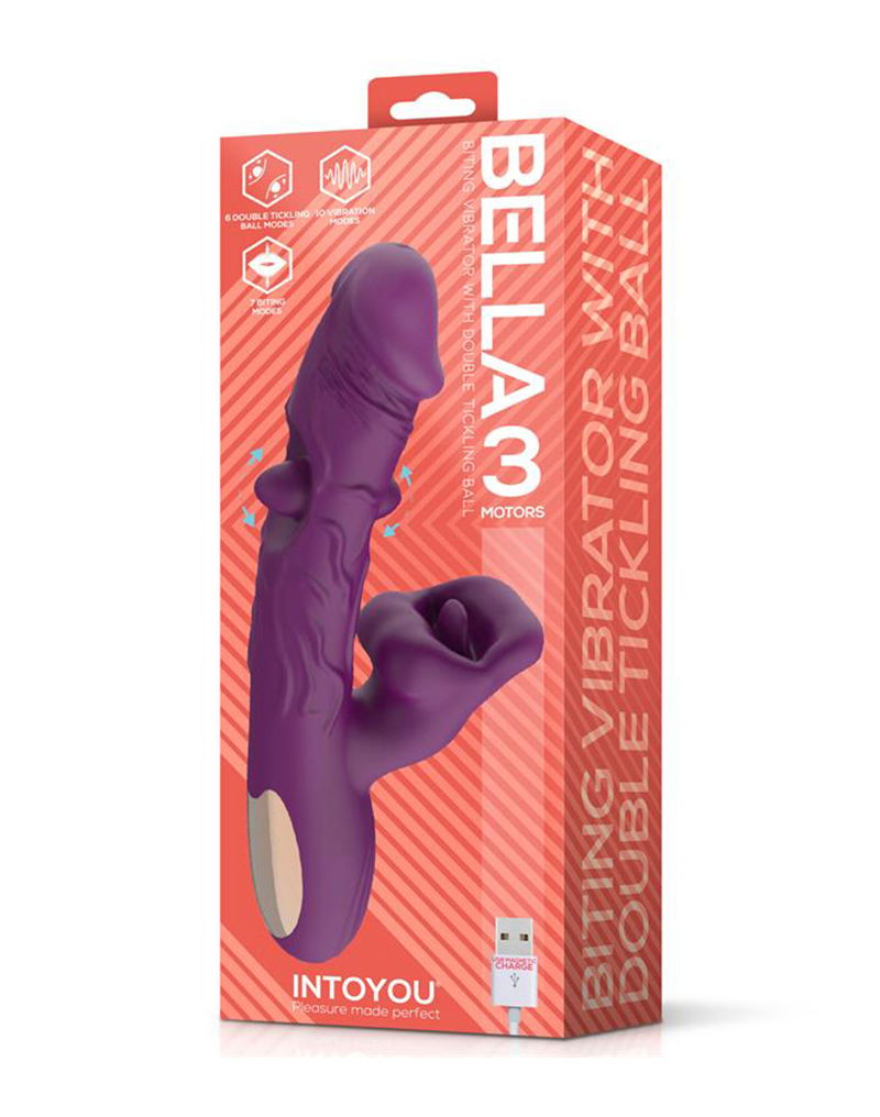 IY - Bella - Triple Motor Vibrator met Dubbel Kietelend Balletje en Likkende Tong - Paars