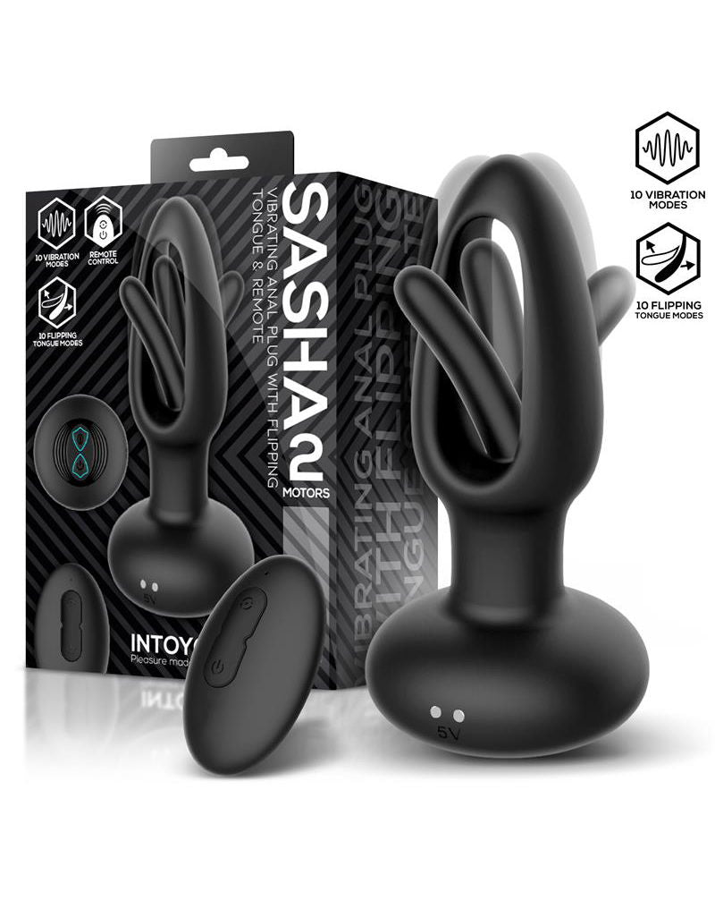 IY Sasha - Vibrerende Buttplug met Bewegend Tongetje en Afstandsbediening - Zwart