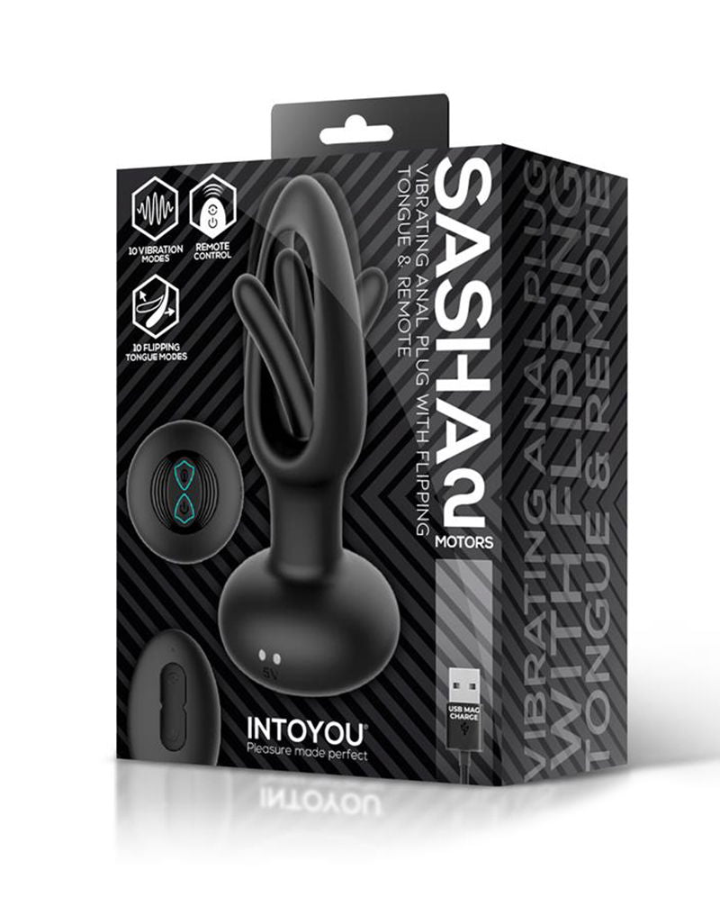 IY Sasha - Vibrerende Buttplug met Bewegend Tongetje en Afstandsbediening - Zwart
