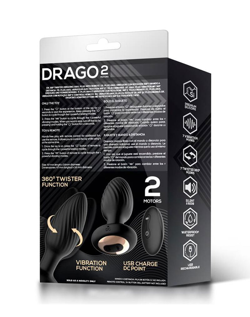 IY Drago - Vibrerende Buttplug - 360° Twister Beweging met Afstandsbediening - Zwart