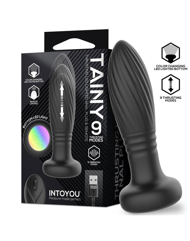 IY Tainy - Stotende Buttplug met Ledverlichting en Afstandsbediening - Zwart
