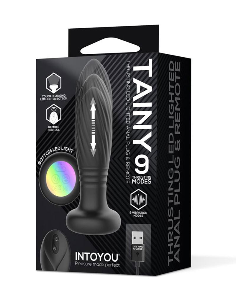 IY Tainy - Stotende Buttplug met Ledverlichting en Afstandsbediening - Zwart