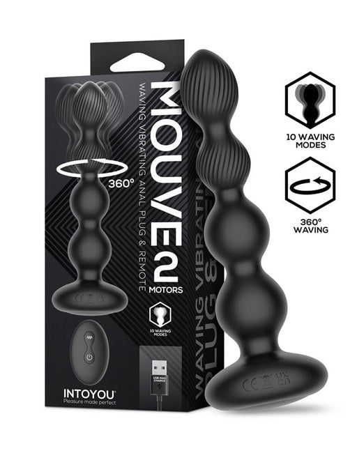 IY Mouve - Roterende en Vibrerende Geribbelde Buttplug met Afstandsbediening - 2 motoren - Zwart
