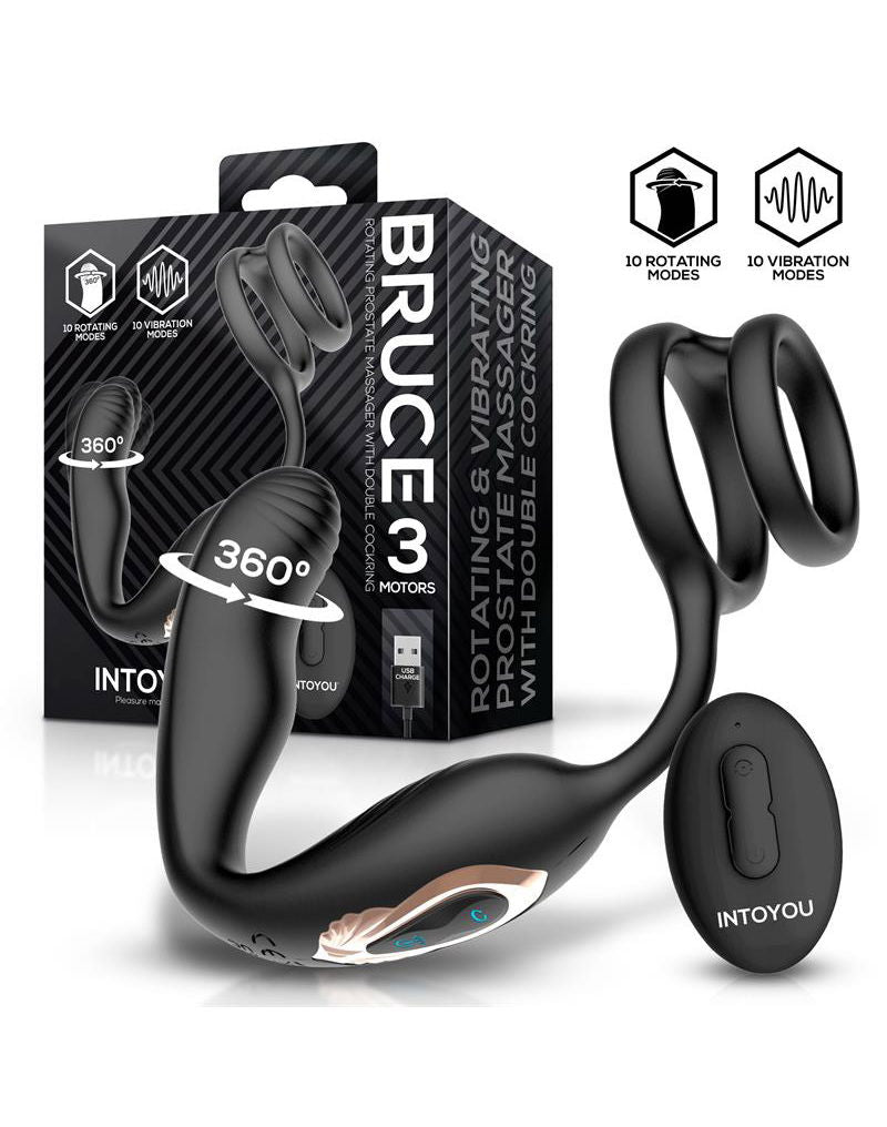 IY - Bruce - Prostaatmassager 360° - Met dubbele penisring - Zwart