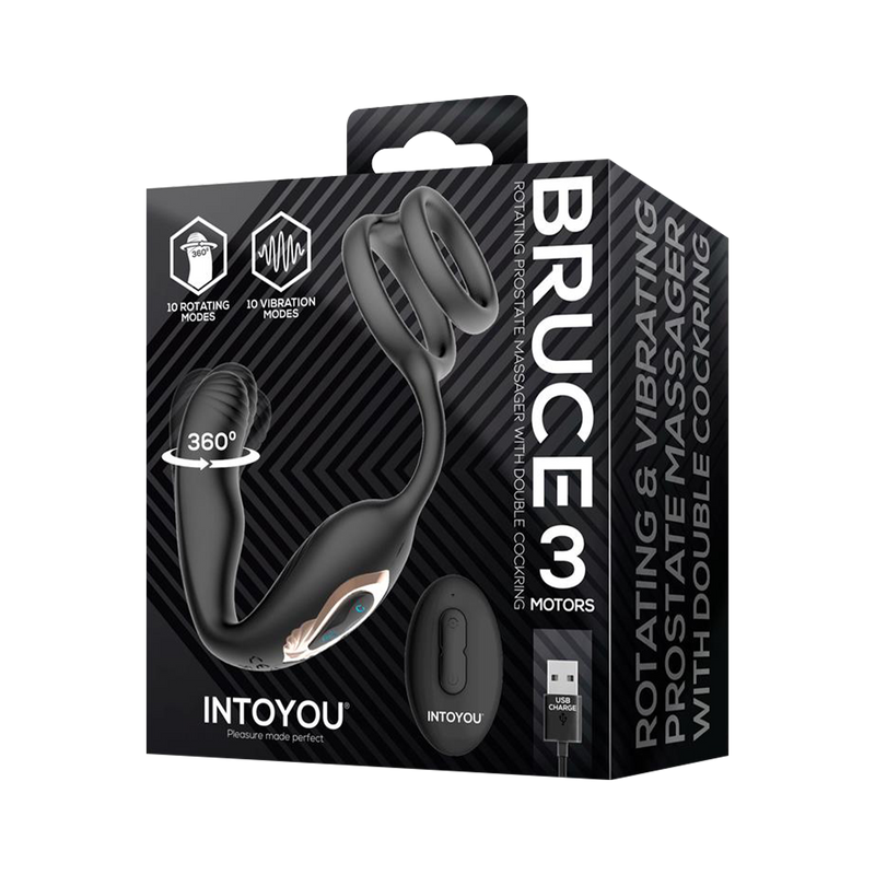 IY - Bruce - Prostaatmassager 360° - Met dubbele penisring - Zwart
