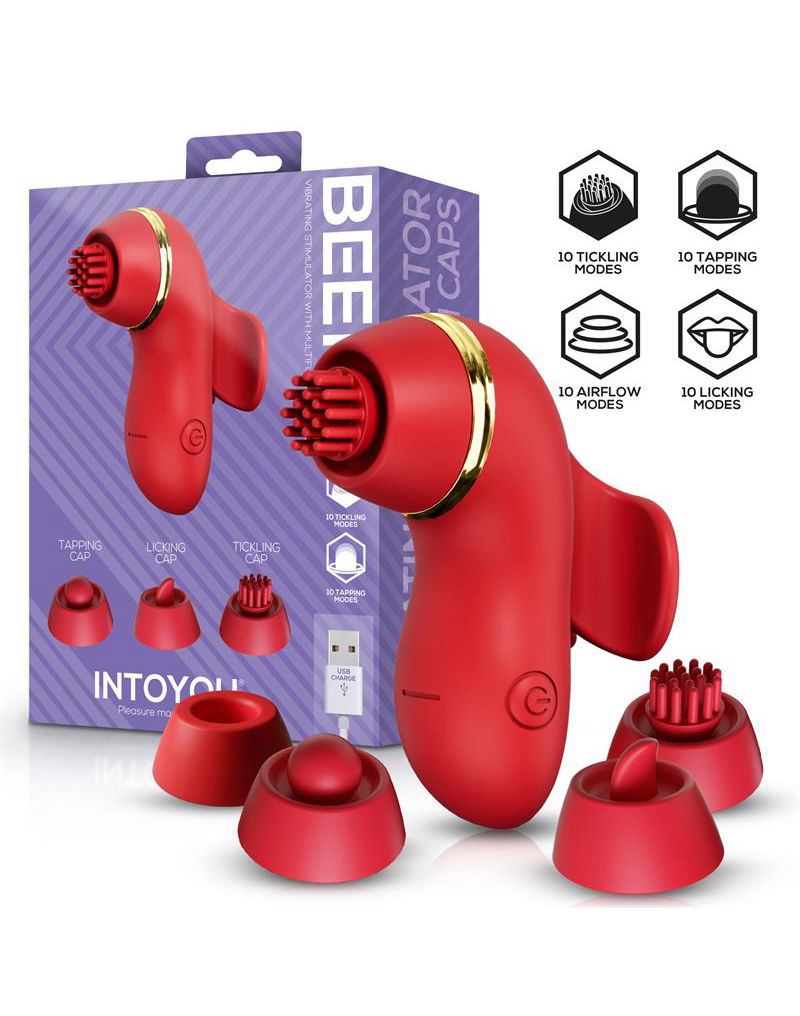 IY - Beeny - Multifunctionele vibrator - Met 4 Opzetstukjes - Rood