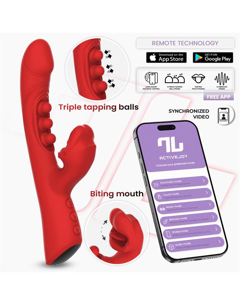 IY - Trixy - Driedubbele Kloppende Rabbit Vibrator met Likkende Tong - App Control - Rood