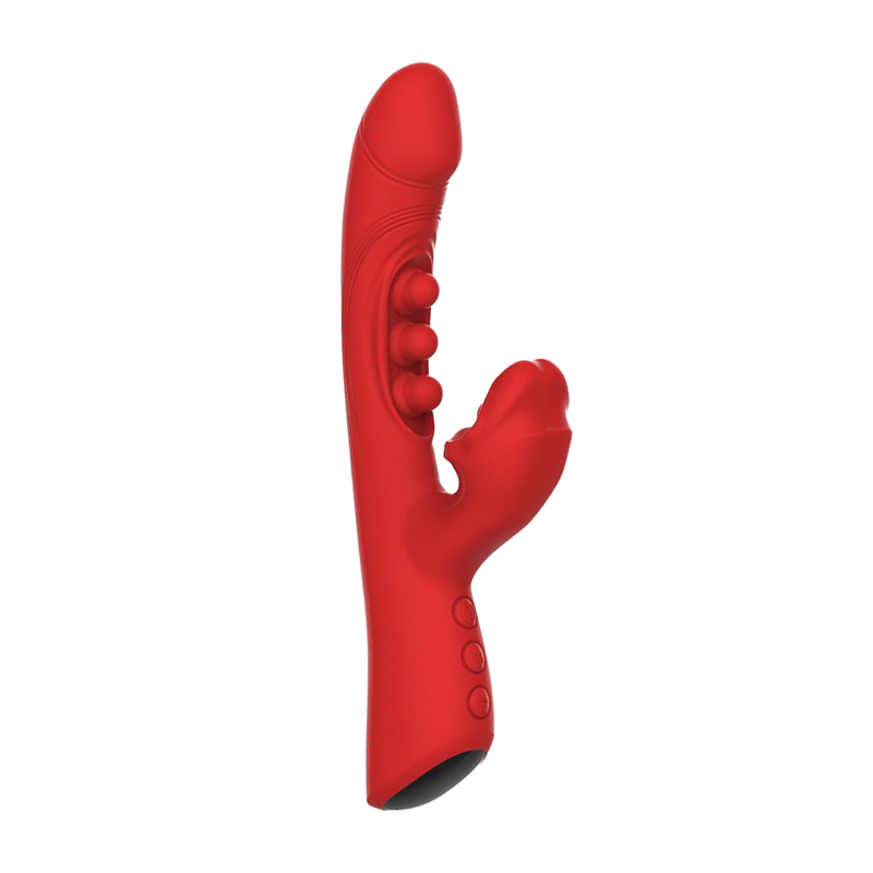 IY - Trixy - Driedubbele Kloppende Rabbit Vibrator met Likkende Tong - App Control - Rood