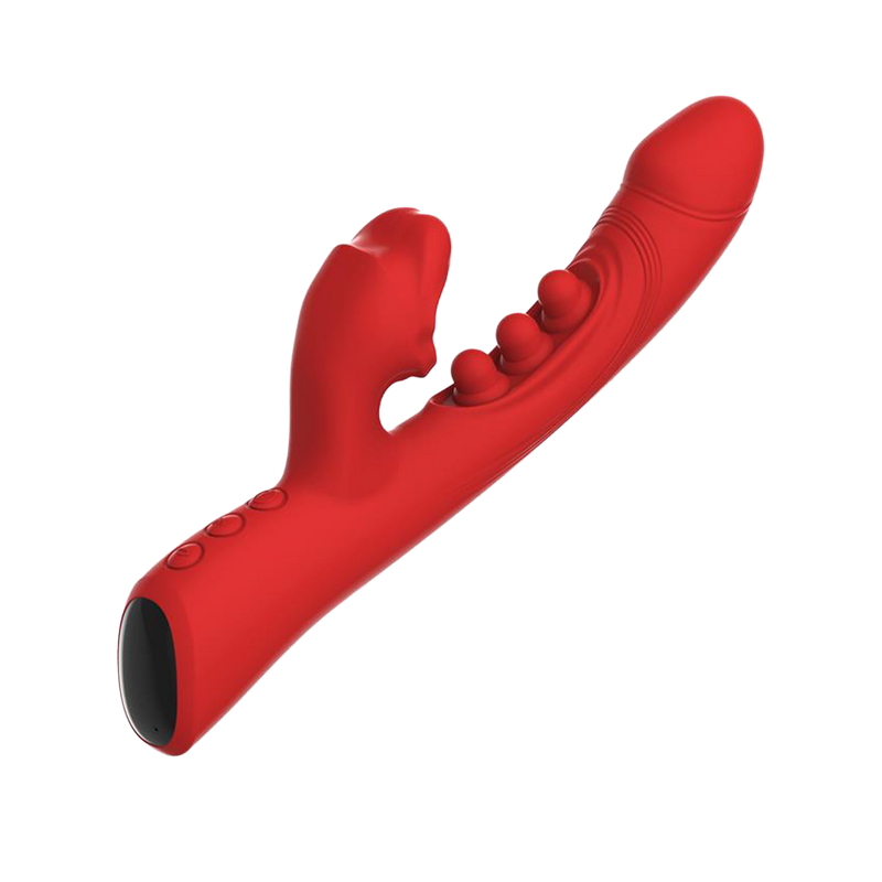 IY - Trixy - Driedubbele Kloppende Rabbit Vibrator met Likkende Tong - App Control - Rood