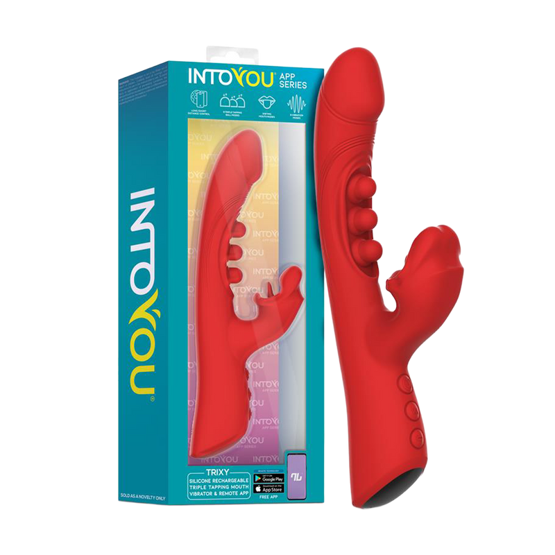 IY - Trixy - Driedubbele Kloppende Rabbit Vibrator met Likkende Tong - App Control - Rood