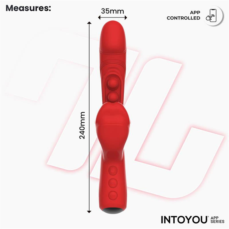 IY - Trixy - Driedubbele Kloppende Rabbit Vibrator met Likkende Tong - App Control - Rood