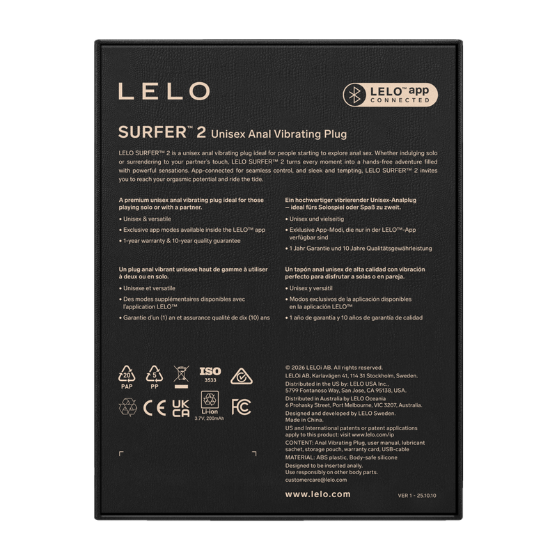 LELO - Surfer 2 - Unisex Vibrerende Anaalplug - Zwart