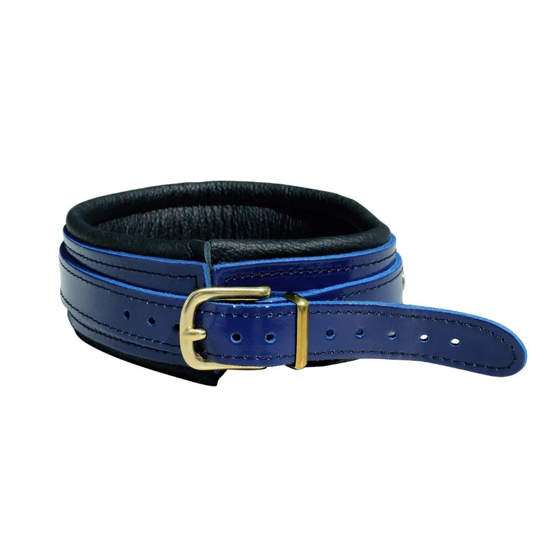 Kiotos - Collar Leder - Blauw/Zwart - Gouden Hardware