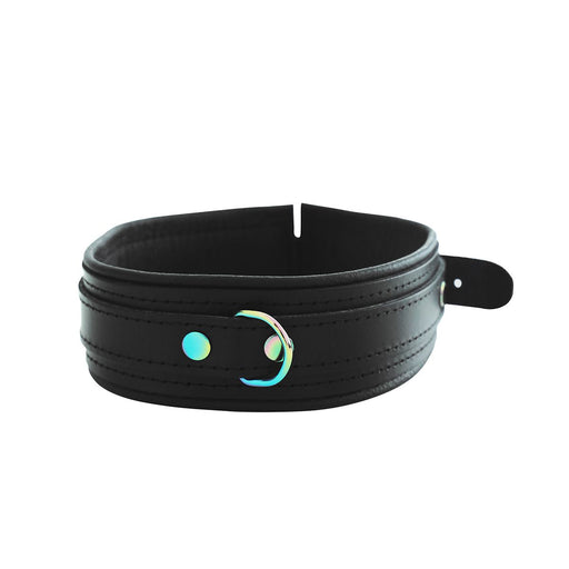 Kiotos - Premium Lederen Collar - Metalen Hardware in Unicorn Kleuren - Zwart/Rainbow