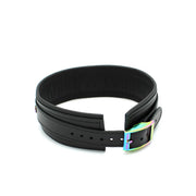 Kiotos - Premium Lederen Collar - Metalen Hardware in Unicorn Kleuren - Zwart/Rainbow