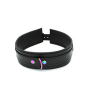 Kiotos - Premium Lederen Collar - Metalen Hardware in Unicorn Kleuren - Zwart/Rainbow
