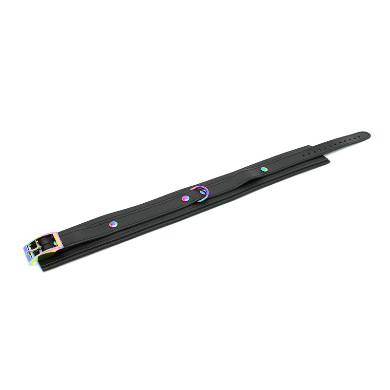 Kiotos - Premium Lederen Collar - Metalen Hardware in Unicorn Kleuren - Zwart/Rainbow