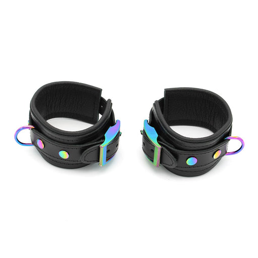 Kiotos - Premium Lederen Polsboeien - Metalen Hardware in Unicorn Kleuren - Zwart/Rainbow