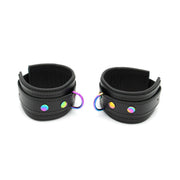 Kiotos - Premium Lederen Polsboeien - Metalen Hardware in Unicorn Kleuren - Zwart/Rainbow
