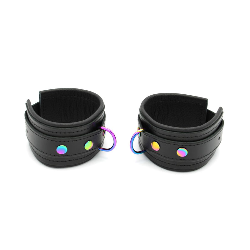 Kiotos - Premium Lederen Polsboeien - Metalen Hardware in Unicorn Kleuren - Zwart/Rainbow