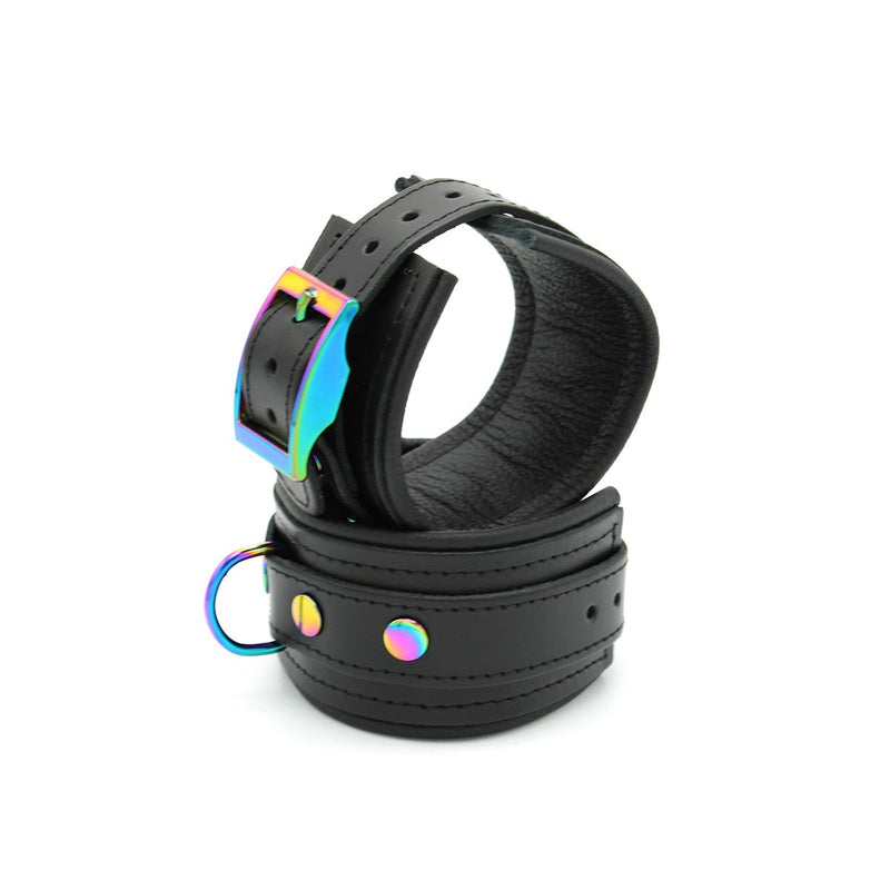 Kiotos - Premium Lederen Polsboeien - Metalen Hardware in Unicorn Kleuren - Zwart/Rainbow