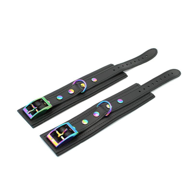 Kiotos - Premium Lederen Polsboeien - Metalen Hardware in Unicorn Kleuren - Zwart/Rainbow