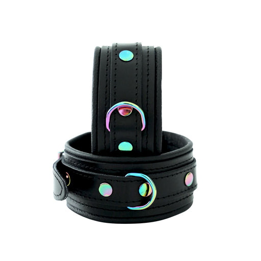 Kiotos - Premium Lederen Enkelboeien - Metalen Hardware in Unicorn Kleuren - Zwart/Rainbow