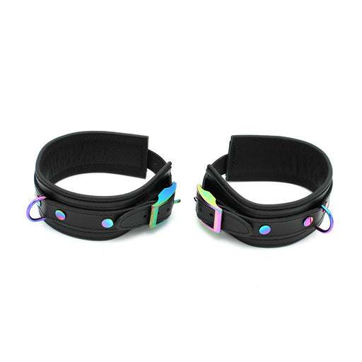 Kiotos - Premium Lederen Enkelboeien - Metalen Hardware in Unicorn Kleuren - Zwart/Rainbow